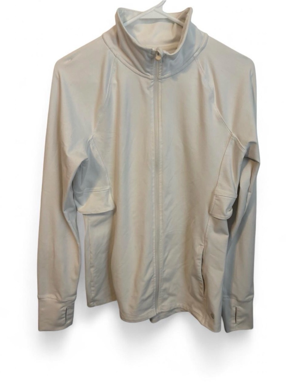 Apana White Full Zip Athletic Jacket Medium Vented Back Thumbholes Yoga Gym - Picture 1 of 4